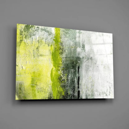 Electric lime green abstract canvas wall art with bold strokes
