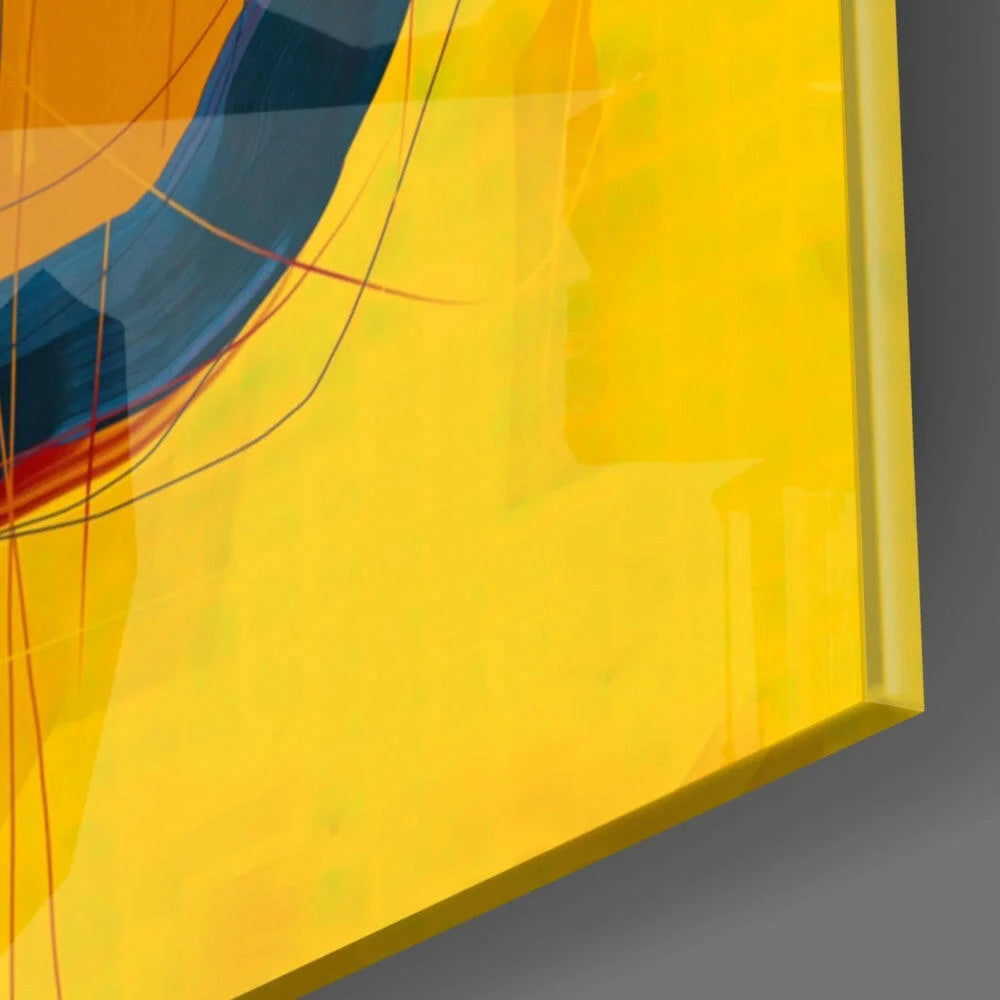 Bold geometric abstract canvas wall art in yellow, blue, orange