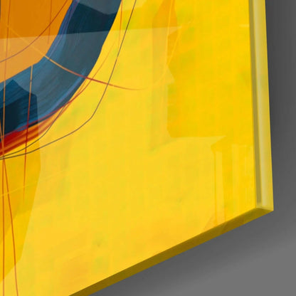 Bold geometric abstract canvas wall art in yellow, blue, orange