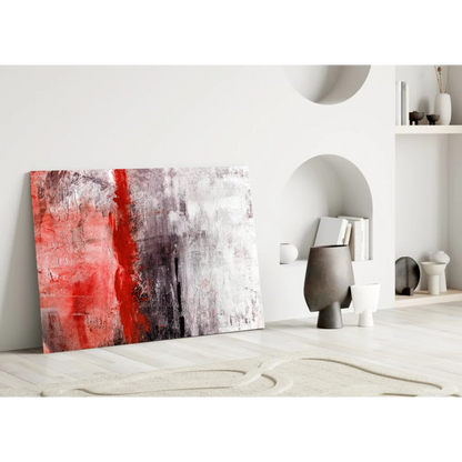 Bold red stripe abstract canvas wall art with textured gray background
