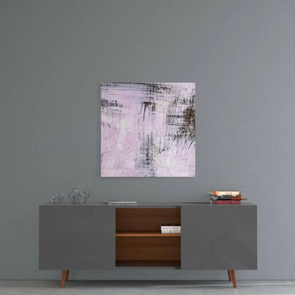 Modern lavender and black abstract wall art on canvas with vertical brushstrokes