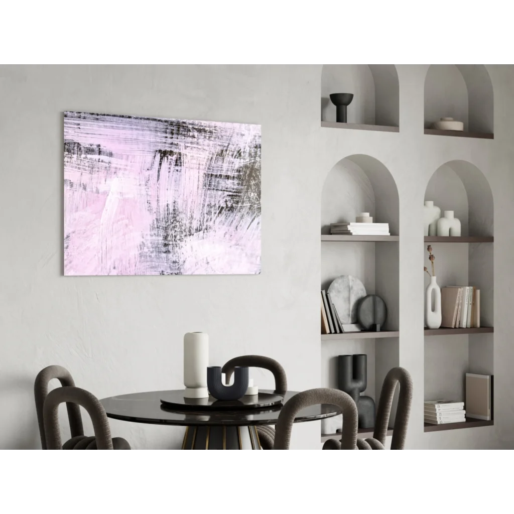 Modern abstract wall art with lavender and black strokes on canvas