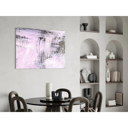 Modern abstract wall art with lavender and black strokes on canvas