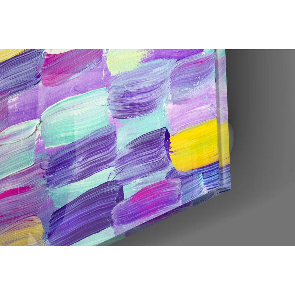 Vibrant purple teal yellow abstract canvas wall art with bold brushstrokes