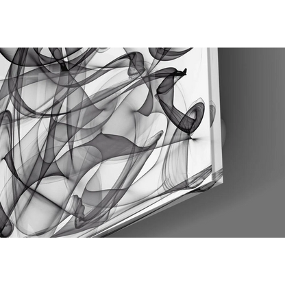 Modern black white smoke glass wall art panel with flowing lines