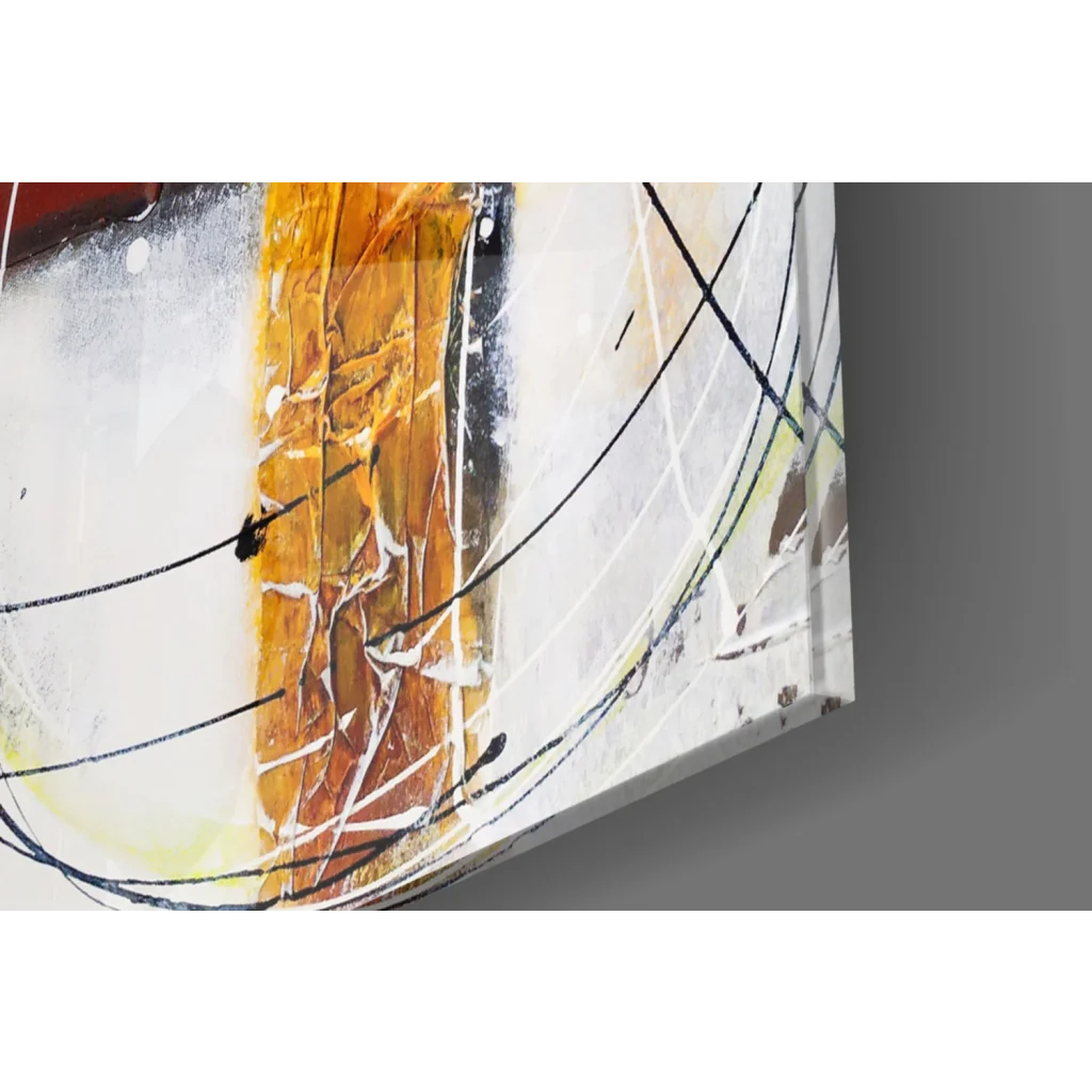 Abstract orange, white, black glass wall art print on textured canvas