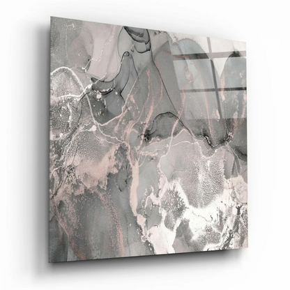 Stunning Marbled Glass Wall Art Panel in Gray and Rose Gold | Insigneart USA | vintageantiquesgifts.com