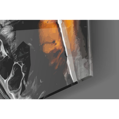 Fiery orange swirl abstract canvas wall art with bold black brushstrokes