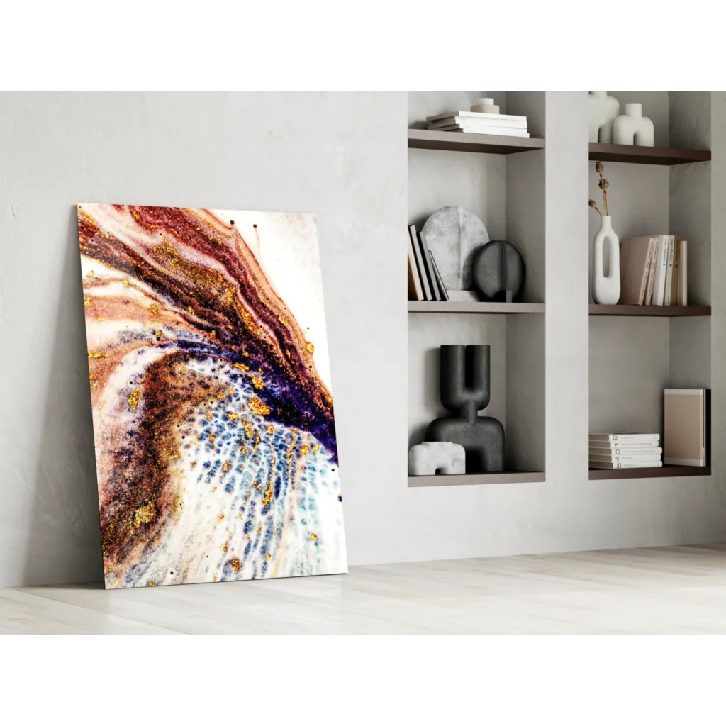 Swirling copper gold purple abstract glass wall art canvas
