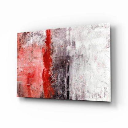 Bold red stripe abstract canvas wall art with textured white, gray, black background