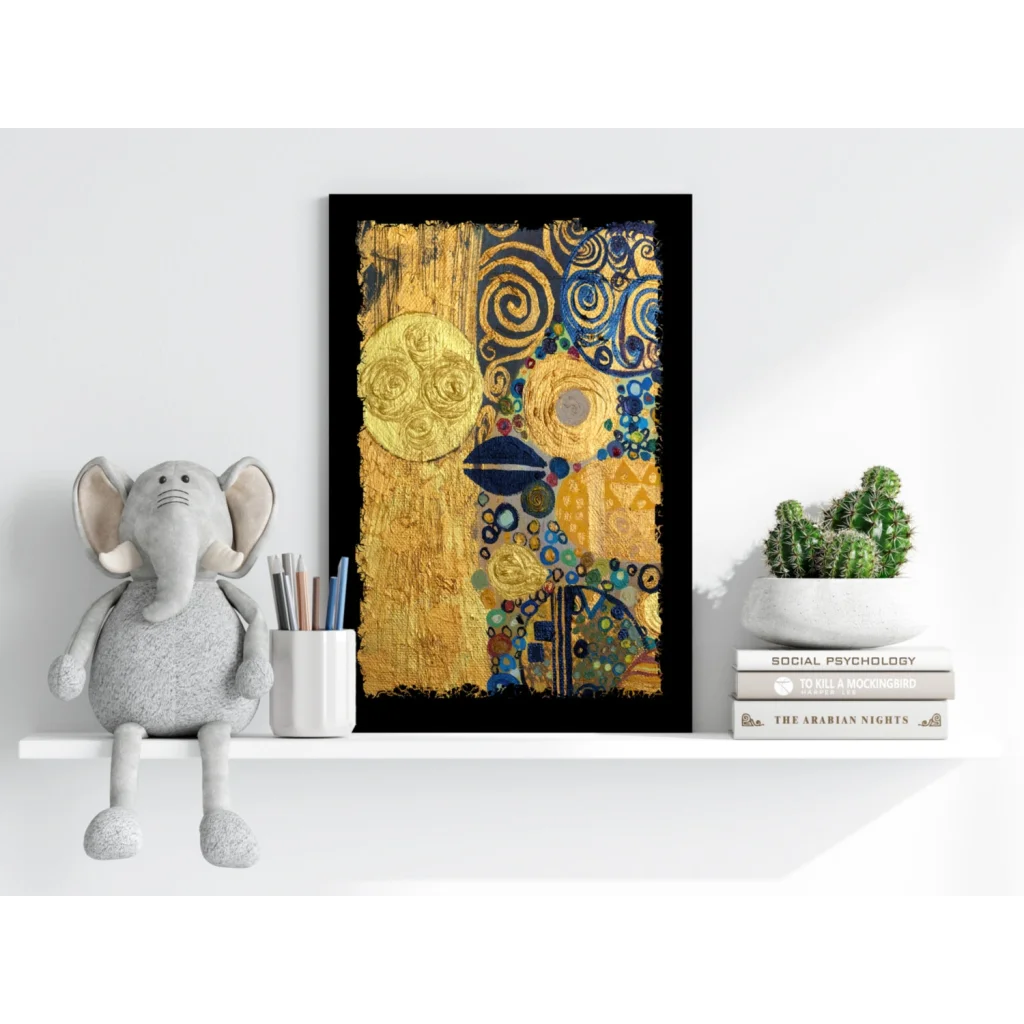 Insigne aluminum prints: gold blue swirl abstract wall art in Klimt style