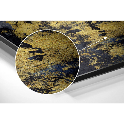 Stunning brushed aluminium dibond abstract art print with distressed gold and black pattern
