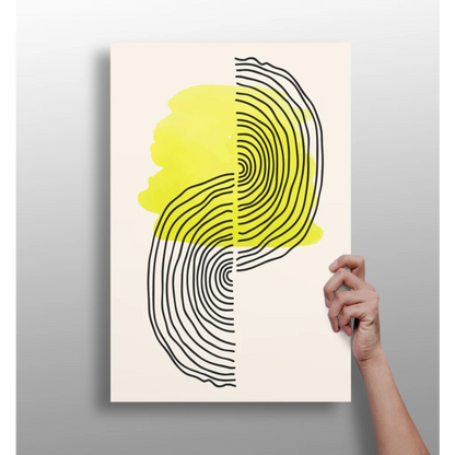 Bold concentric lines insigne aluminum print with yellow watercolor splashes