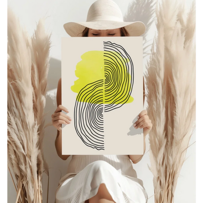Bold yellow and black concentric lines on cream background, Insigne aluminum print