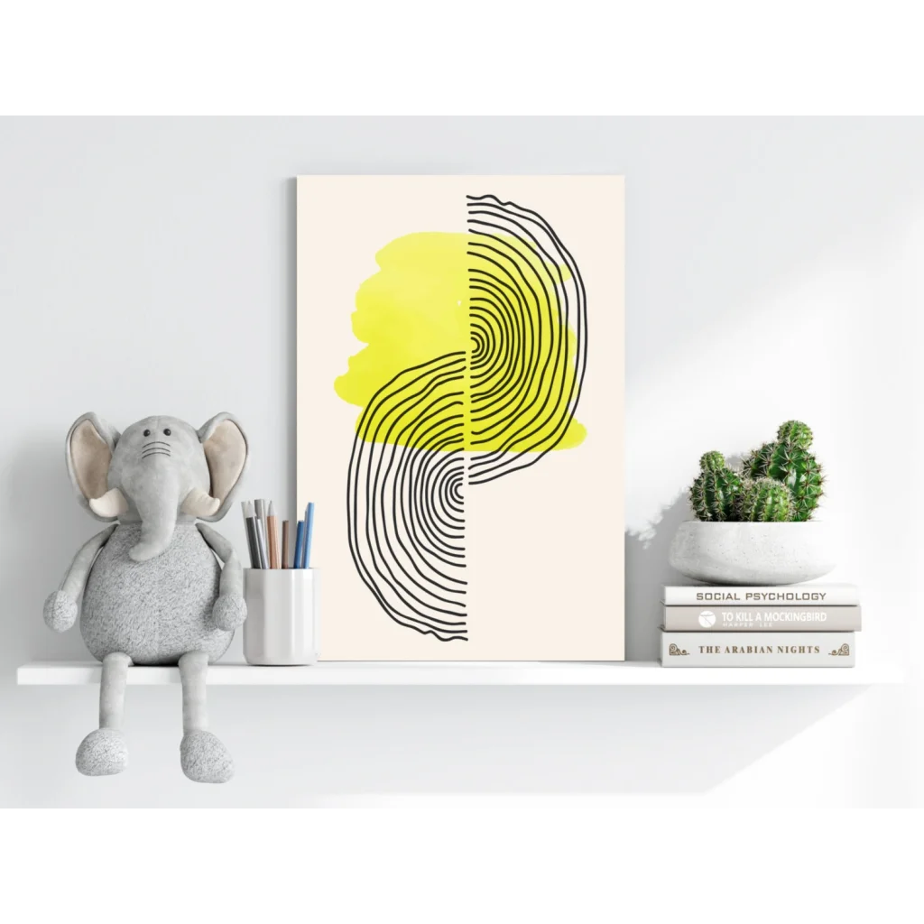Bold concentric lines insigne aluminum print with yellow splotch