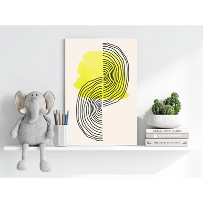 Bold concentric lines insigne aluminum print with yellow splotch