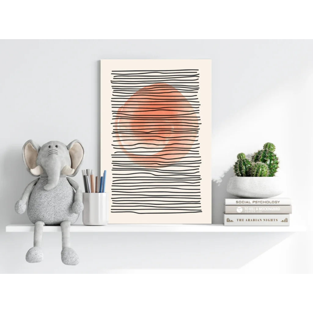 Peach circle abstract on insigne aluminum print with vivid colors