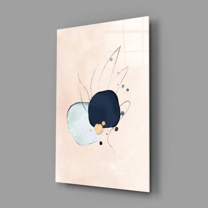 Modern navy blue abstract wall art canvas with gold accents on beige