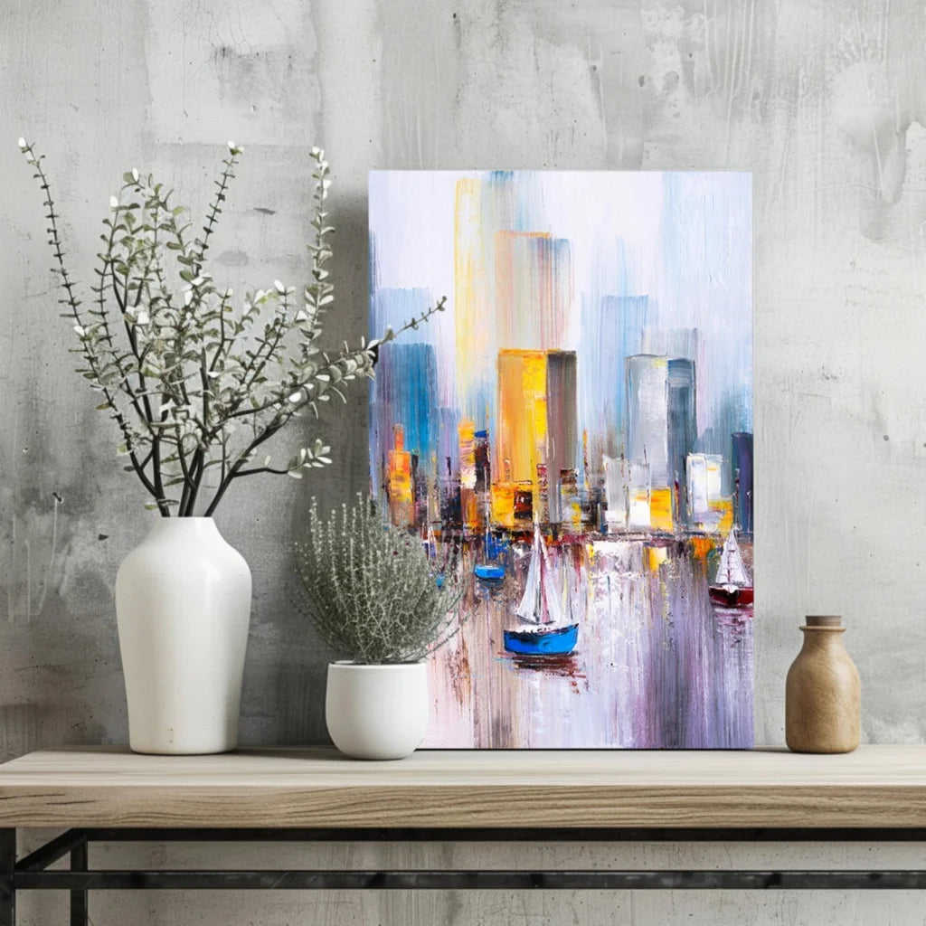 Insigne Aluminum Prints Abstract Cityscape Sailboat Art | Glass Wall Art Print | vintageantiquesgifts.com
