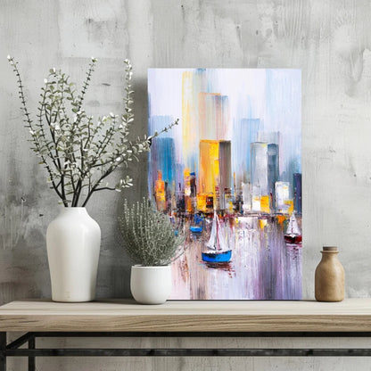 Insigne Aluminum Prints Abstract Cityscape Sailboat Art | Glass Wall Art Print | vintageantiquesgifts.com