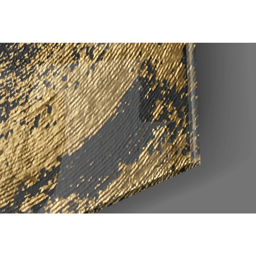 Stunning gold and black swirl glass wall art with textured distressed finish