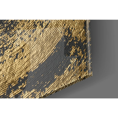 Stunning gold and black swirl glass wall art with textured distressed finish
