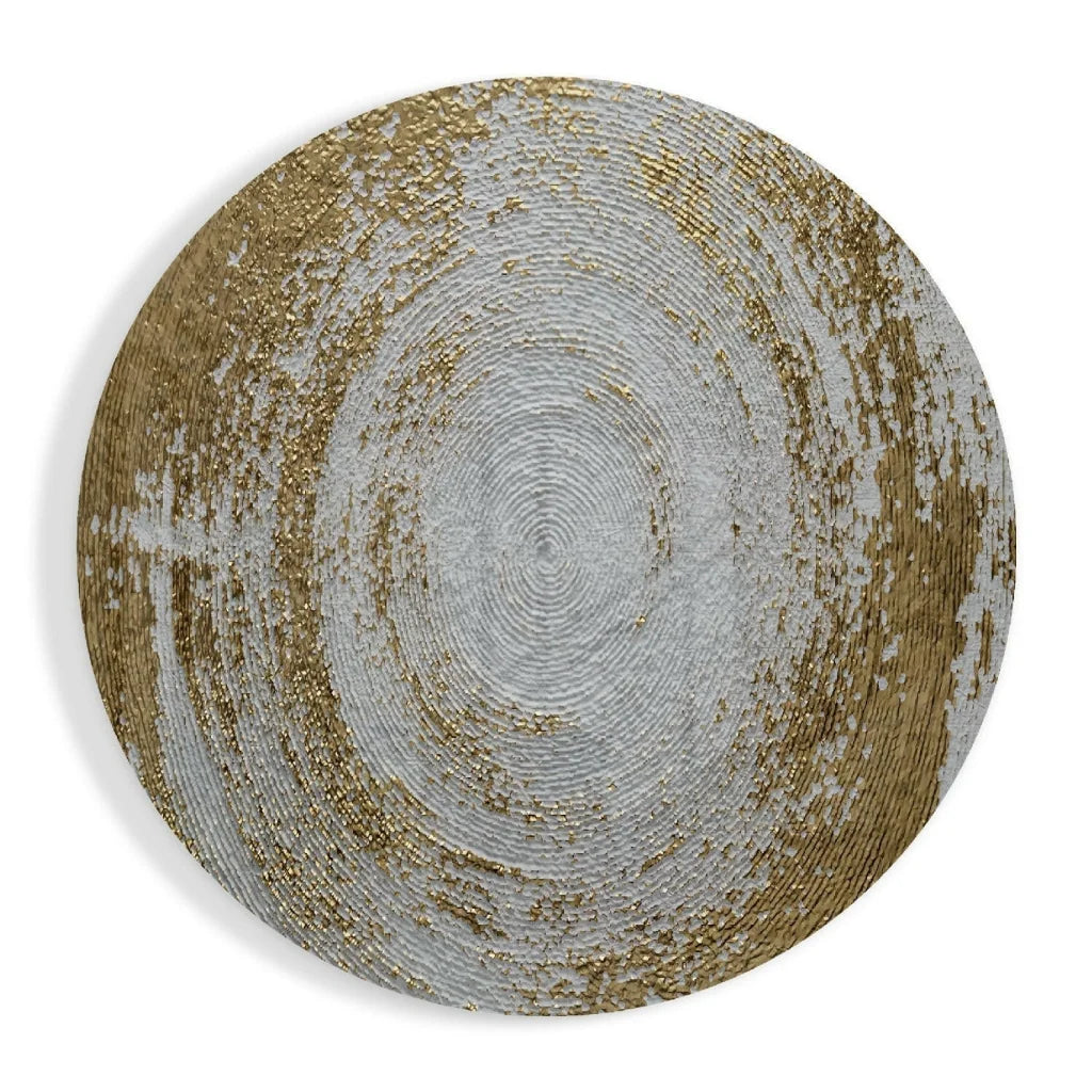 Luxe Gold Silver textured tempered glass art circle with weathered rings