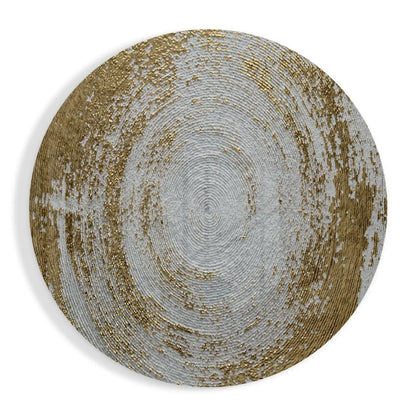 Luxe Gold Silver textured tempered glass art circle with weathered rings