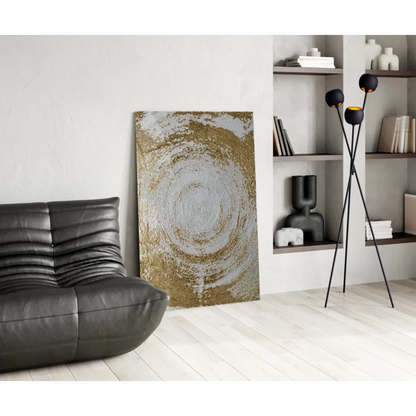 Abstract metallic gold and silver concentric circles glass wall art print