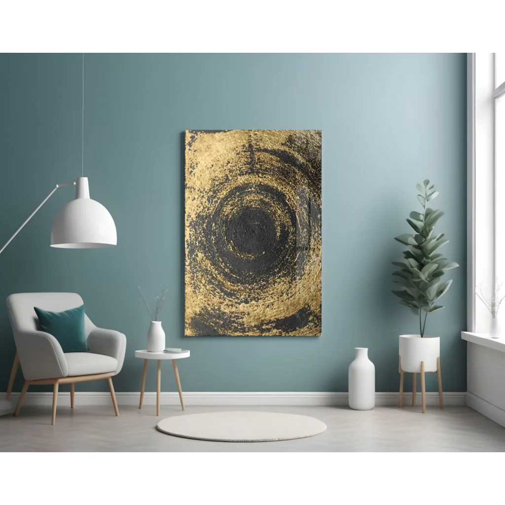 Stunning gold and black swirl glass wall art on canvas