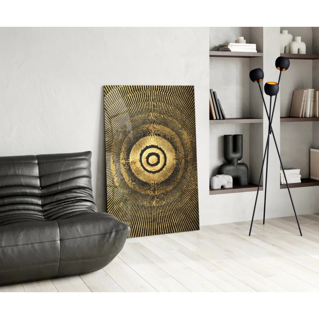 Stunning golden concentric circle glass wall art on canvas