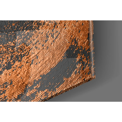 Stunning copper circle glass wall art with textured black abstract design