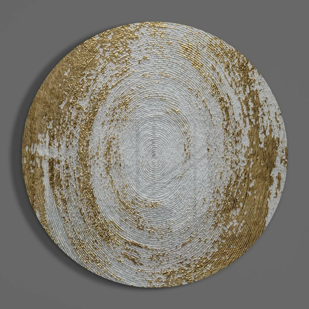 Luxe Gold Silver textured tempered glass art circle with white gold rings