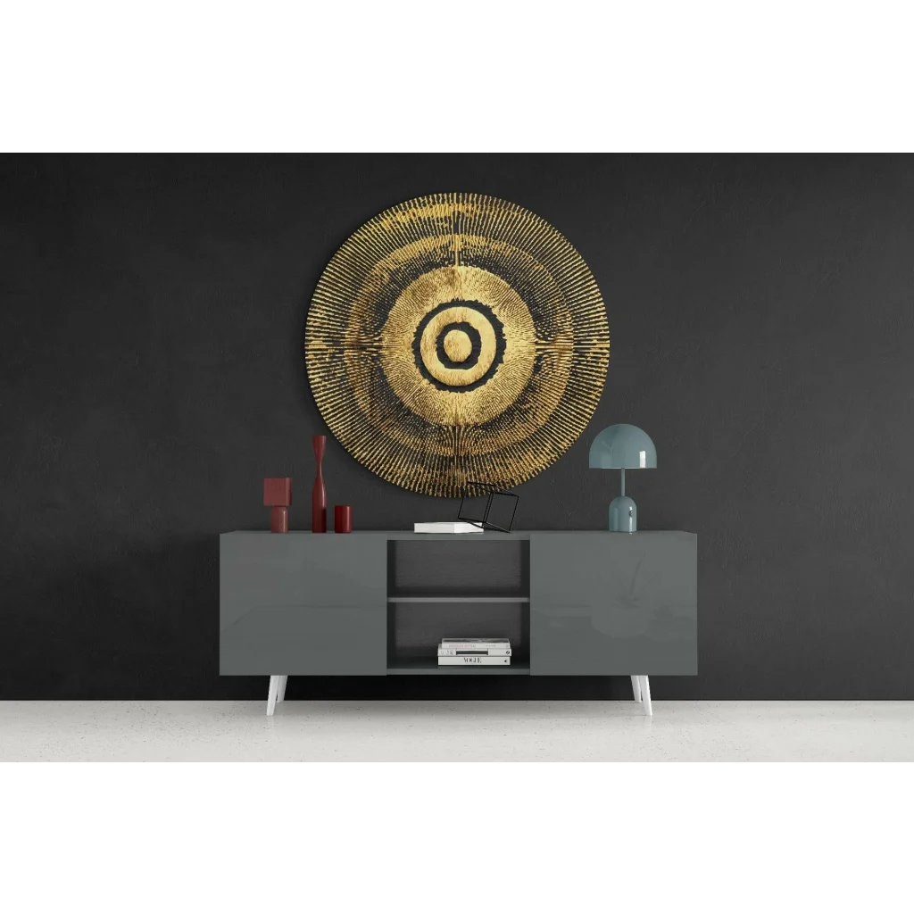 Stunning gold concentric rings tempered glass art with textured pattern
