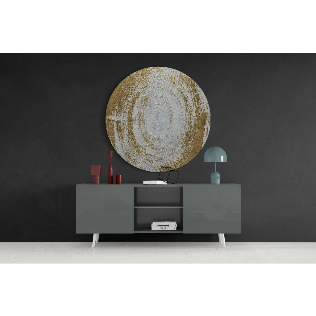 Luxe circular tempered glass art with gold silver textured rings
