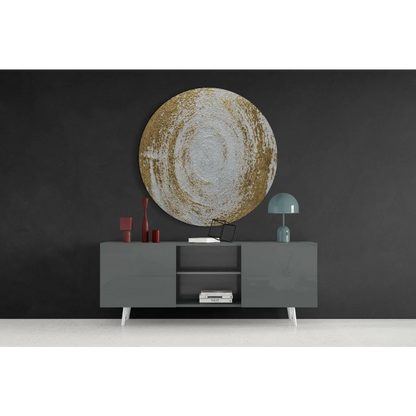 Luxe circular tempered glass art with gold silver textured rings