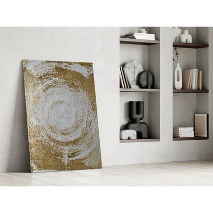 Modern abstract gold and white circular glass wall art print