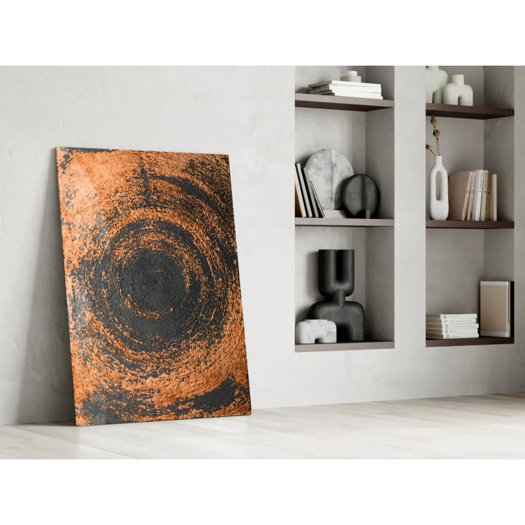 Stunning copper circle glass wall art with abstract textured design