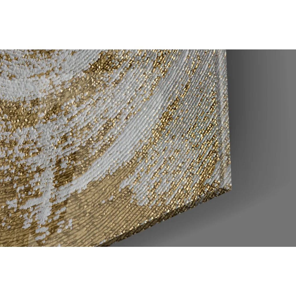 Stunning glass wall art print with gold and white textured brushstrokes