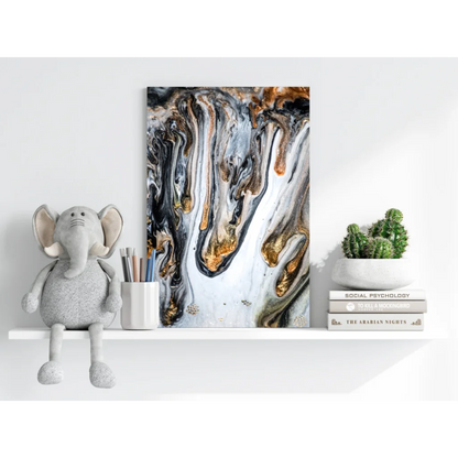 Abstract swirling black white gold painting on insigne aluminum print