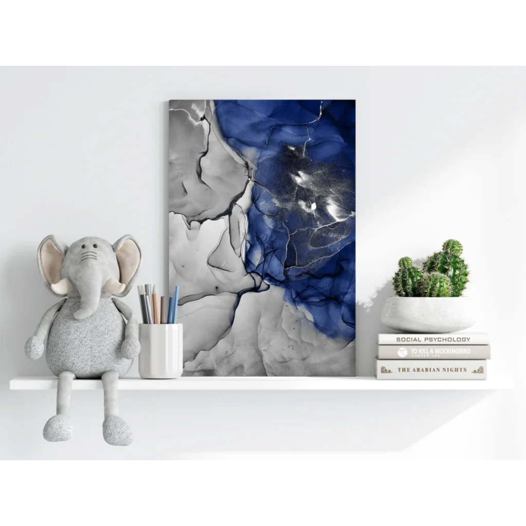 Stunning deep blue marbled insigne aluminum print with swirling abstract patterns