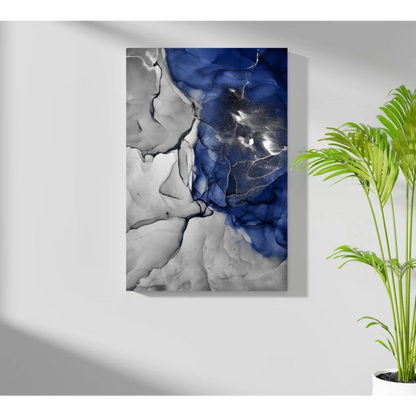 Stunning deep blue marbled insigne aluminum print with swirling silver gradients