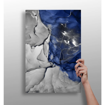 Stunning deep blue marbled insigne aluminum print with swirling gradients