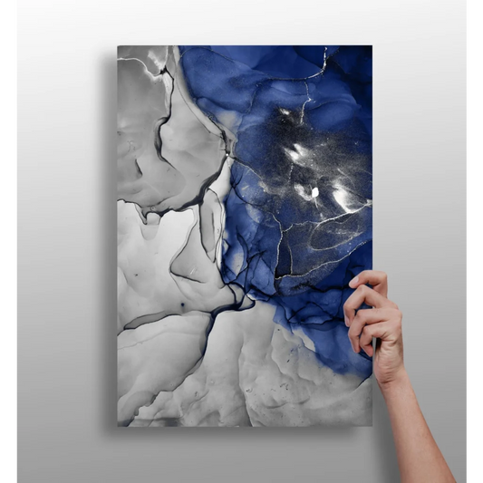 Stunning deep blue marbled insigne aluminum print with swirling gradients