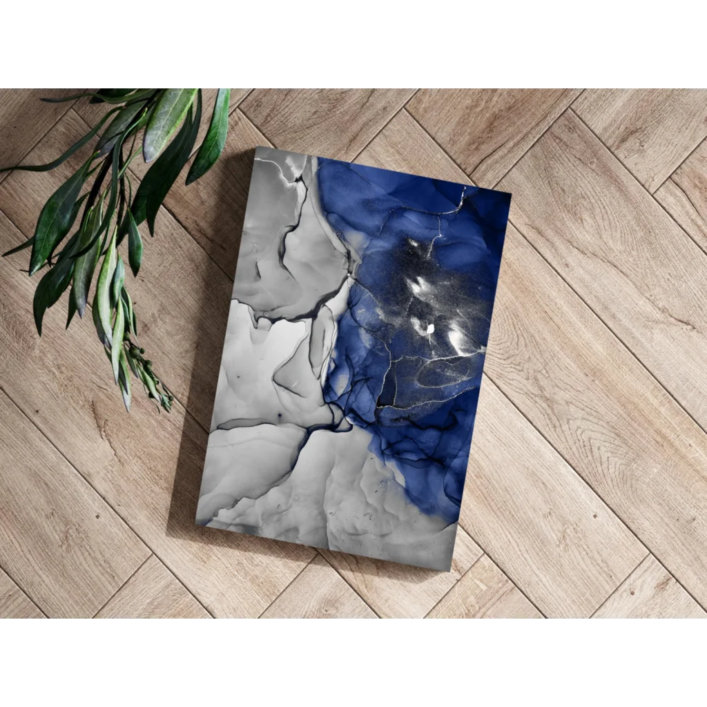 Stunning deep blue marbled insigne aluminum print on canvas