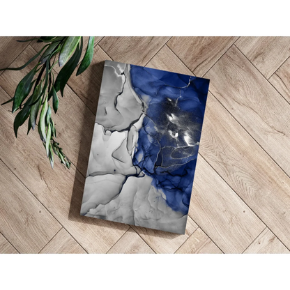 Stunning deep blue marbled insigne aluminum print on canvas