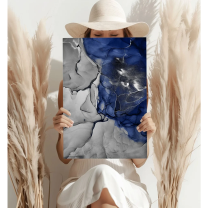 Stunning deep blue marbled insigne aluminum print art