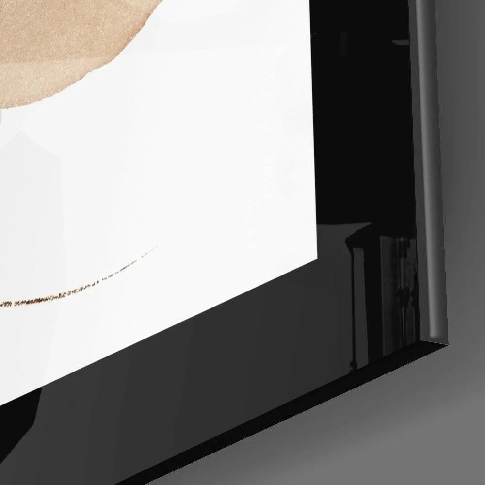 Sleek minimalist wall art print with beige abstract brushstrokes and gold foil accents