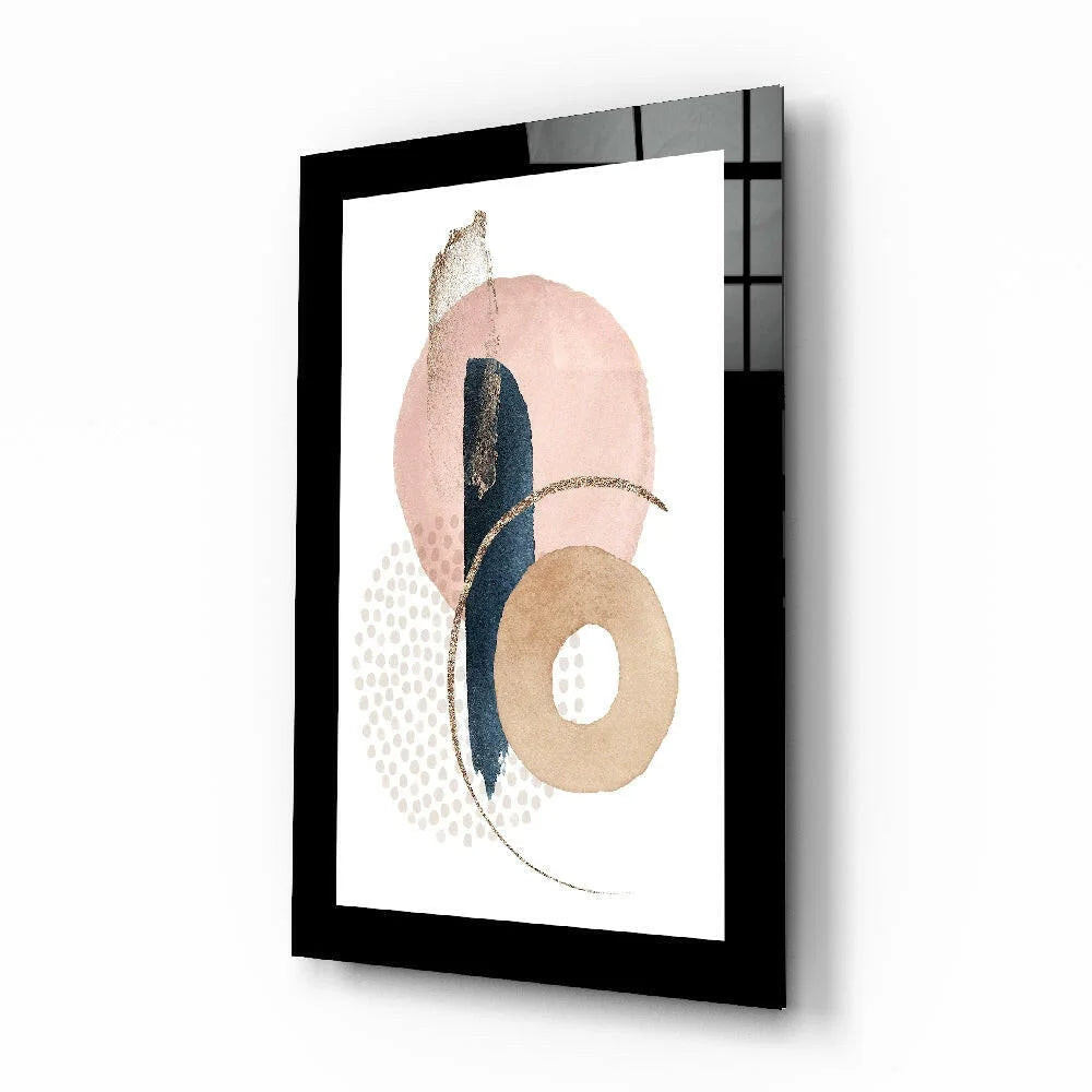 Modern abstract wall art print in pink, navy, beige with gold foil accents