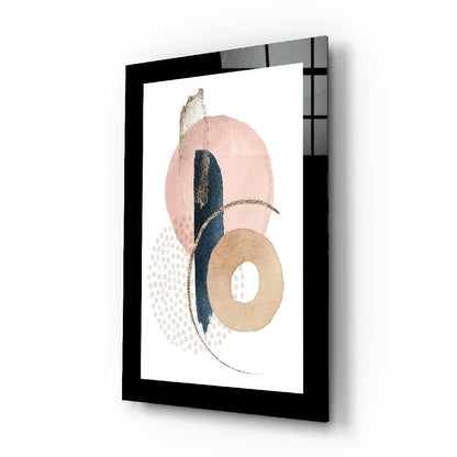 Modern abstract wall art print in pink, navy, beige with gold foil accents